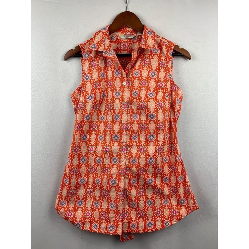 Liz Claiborne Sleeveless Button-Up Blouse Size 2 Red & White Pattern